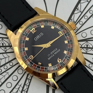 Vintage ORIS Black Dial Swiss Made Mechanical Watch - Gold Case