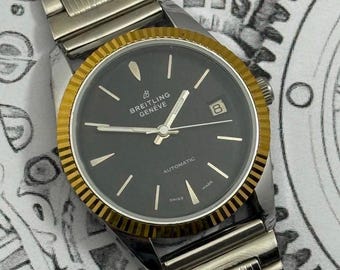 Vintage Breitling men’s automatic watch Date  function Dial Black swiss made authentic