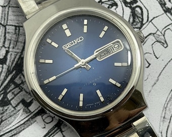 Vintage Seiko Herren Automatikuhr Datum Funktion Zifferblatt blau japan made original