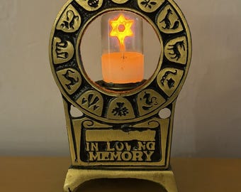 Lampe commémorative Yahrzeit vintage Kulik Israel, étoile de David à la mémoire d'amour