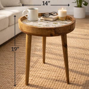 Runt sidobord – massivt trä, modern stil från mitten av århundradet (46 cm H x 33 cm B)