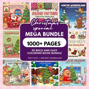 1000+ Christmas Coloring Book Bundle Style Bold and Easy Giftable Digital Coloring Pages Set