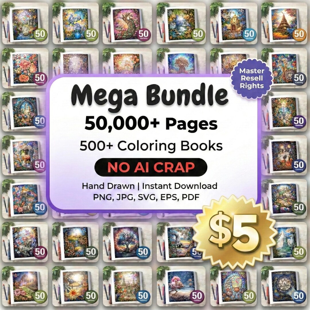 500+ Hand Drawn Coloring Books Bundle, 50,000+ Pages (instant Download ...