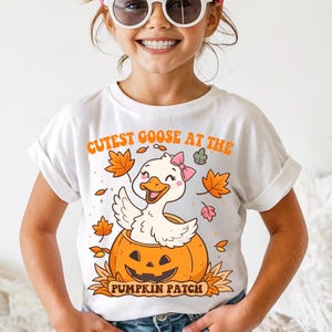 Coolest Cutest Goose at the Patch PNG, Fall Pumpkin Patch Toddler Shirt Sublimation, Funny Autumn Goose Halloween Kids Matching Outfit PNG