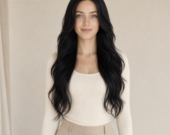Lange Golvende Zwarte Synthetische Pruik voor Vrouwen - Lace Front Stijl