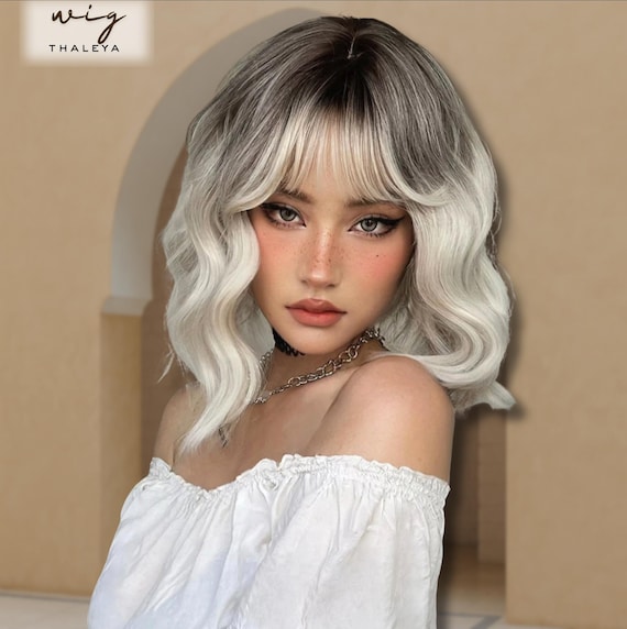 Short Wavy Synthetic Wig with Bangs, Heat Resistant, Lightweight for Cosplay Amazon.com: Mxayhnajxl Black Wigs with Bangs for Women 14  main image 3