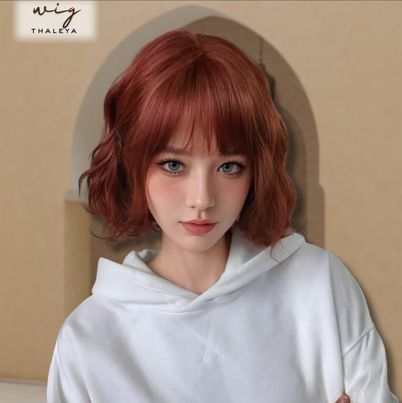 Short Bob Wavy Wig with Bangs Synthetic Heat Resistant Cosplay Wig Amazon.com : Miuric Blue Wig for Women Short Wavy Hair  main image 4