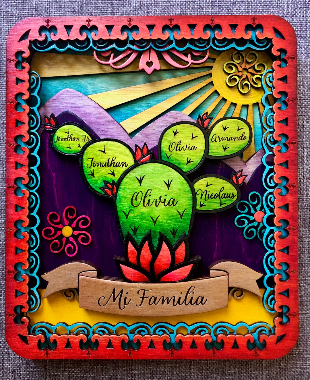 Family Cactus / Family Tree / Ancestry / Wood Frame / - Etsy