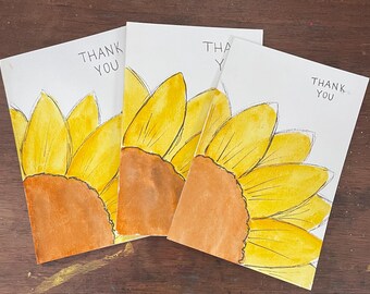 Juego de 3 tarjetas de agradecimiento con diseño de girasol