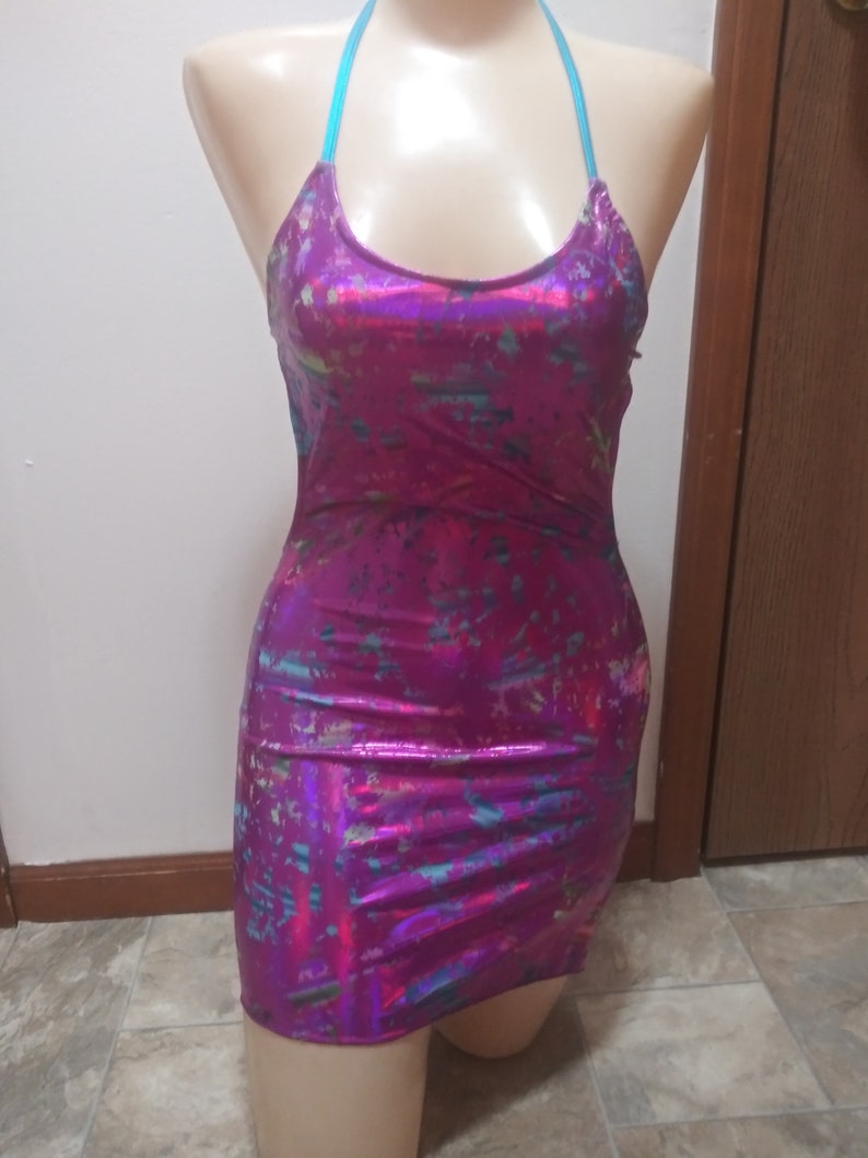 STRAPPY back with one side slit cracked ice spatkle Mini dress custom.made dancewear stripperwear clubwear exotic dancer night life
