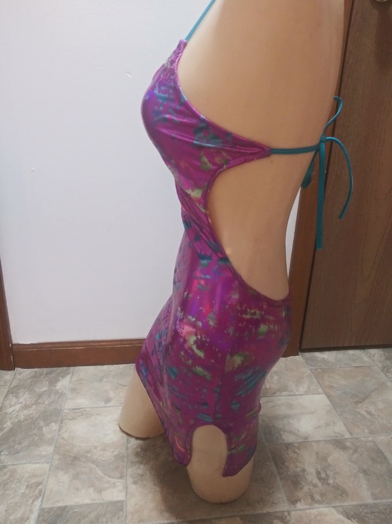 STRAPPY back with one side slit cracked ice spatkle Mini dress custom.made dancewear stripperwear clubwear exotic dancer night life
