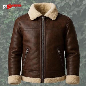Men’s Handmade Shearling Aviator Jacket – Genuine Sheepskin Leather Bomber