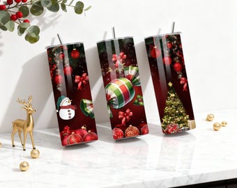 Festive Christmas Tumbler: Holiday Design with Red Bow (20 oz)