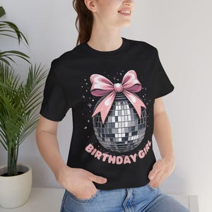 Birthday Girl Shirt | Pink Bow Disco Ball Tee | Retro Party T-Shirt | Cute Girly Birthday Outfit | Coquette Aesthetic Graphic Tee
