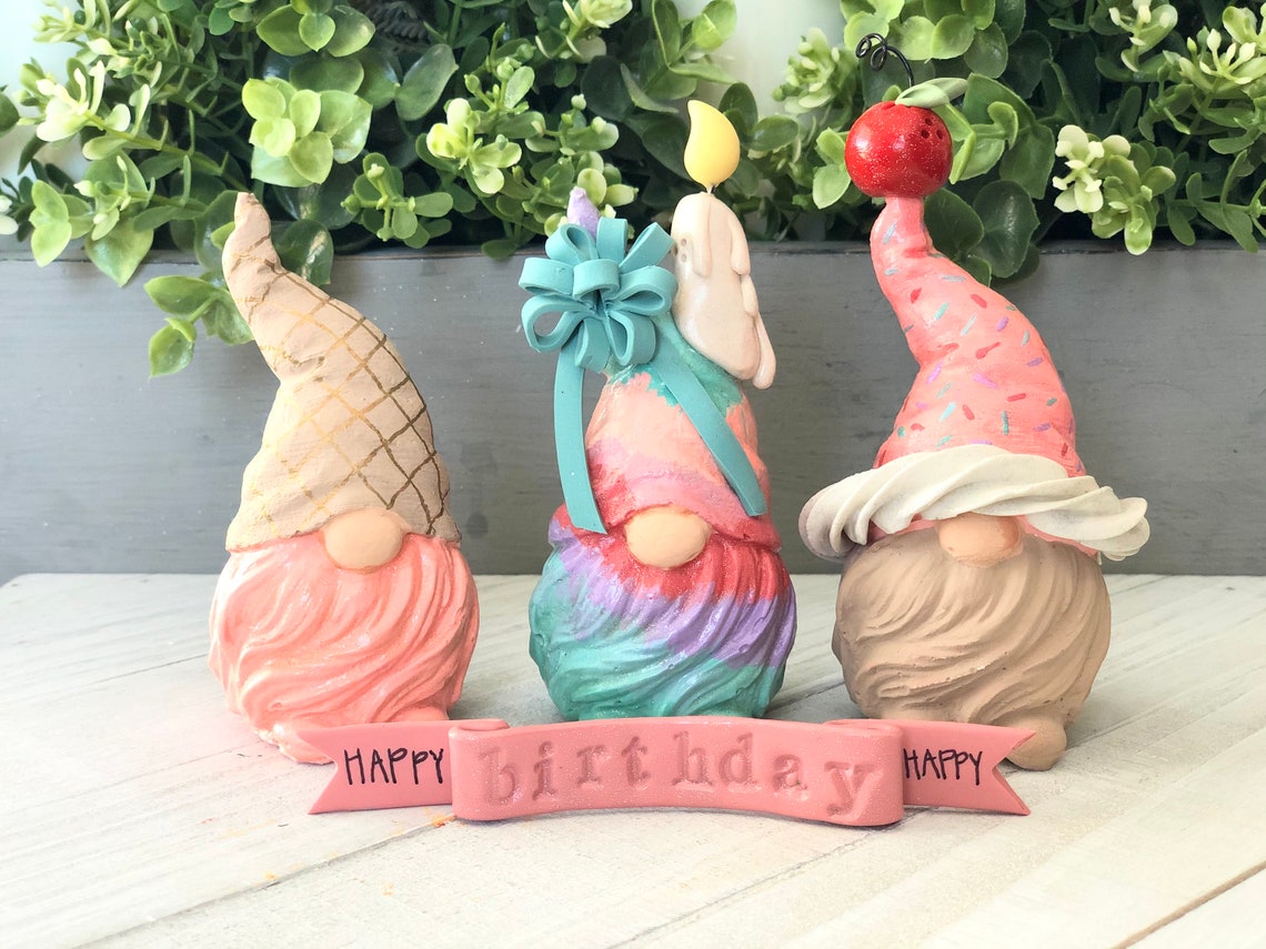 Birthday Gnomes/ Set of 3/ Pastel Gnomes/ Tiered Tray Gnomes/ Etsy