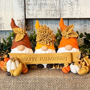 Halloween Trio/Halloween Gnomes/Halloween Gnomes/Halloween Decor/Tiered Tray Decor/Gnome/Gnome Décor/Fall Decor/Happy Halloween Sign/Pumpkin
