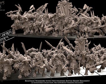 Beastman Warriors with two weapons Battle-Ready regiment (21 Beastmen)