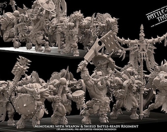 Minotaurs with weapon and shield Battle-Ready regiment  (10 Minotaurs)