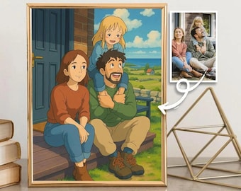 Custom Ghibli Style Portrait from Photo | Personalized Canvas Wall Art | Anime Pet Family Poster | Studio Ghibli Gift Ghibli Style Portrait