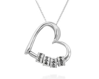 Personalized Heart Necklace with Family Name Beads • Custom Mother's Necklace • Gift for Mom or Grandma • Mother's Day or Christmas Gift