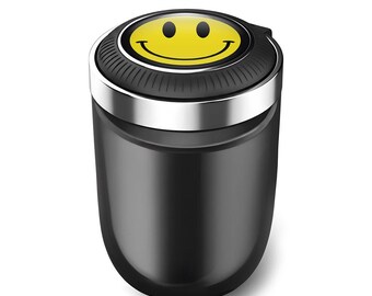 Car Ashtray with Smile Logo – Luxury LED Cup Holder Ashtray, Auto Interior Accessory