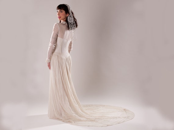 Vintage 1940s Lace Wedding Dress Ecru Old Hollywood Bridal Etsy