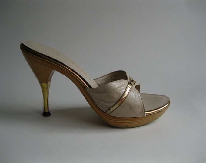 Vintage 1950s Shoes Gold Leather Stiletto High Heel Wedding Bridal ...