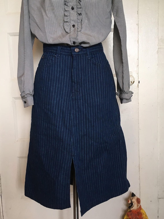 Denim striped skirt; blue; a-line; 80's