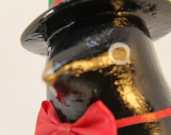 Dapper Tuxedo Penguin Figure with Red/Green Hat Band and Red Tie, Christmas