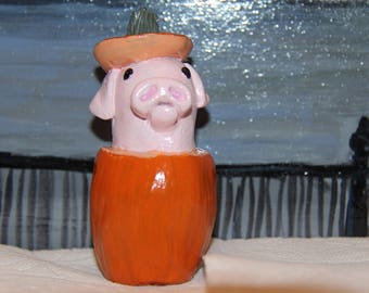 Pig in Pumpkin Figurine/ Ornament