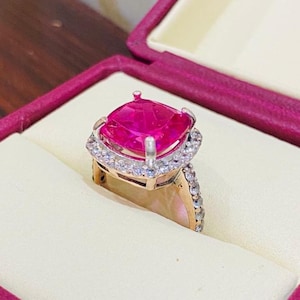 Cushion Cut Pink Ruby Ring: Ruby Gift For Her 925 Sterling Silver Yaqoot Stone