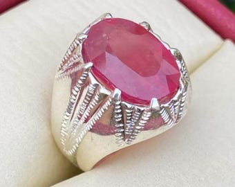Natural Ruby Stone Ring For Men Original Red Ruby Ring Silver Handmade Ring
