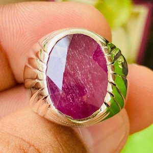 Men's Sterling Silver 925 Natural Africa Ruby Ring – Decent Simple Style (14 Ct Plus)