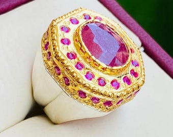 Men's Sterling Silver 925 Ruby Ring – Handmade Yaqoot Stone Jewelry