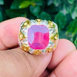 Cushion Cut Red Ruby Ring: 925 Sterling Silver Yaqoot Stone