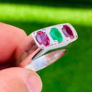 Multi-Stone Ring: Red Ruby & Green Emerald Stones, Handmade Ring For Boy, Ring For Girl, Unique Band