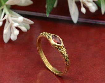 Garnet Brass Ring ,Handmade Vintage Inspired Red Gemstone Jewelry, Gift For Her, Natural Gemstone Ring , Dainty Ring,