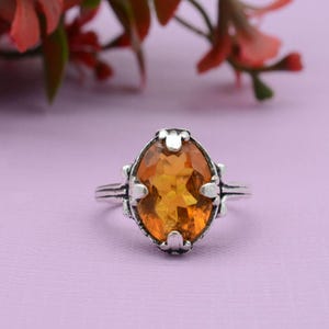 Citrine Gemstone Ring Sterling Silver, Handmade Boho Jewelry, Faceted Oval Orange Stone Ring, Vintage Style Statement Ring, Gift for Women