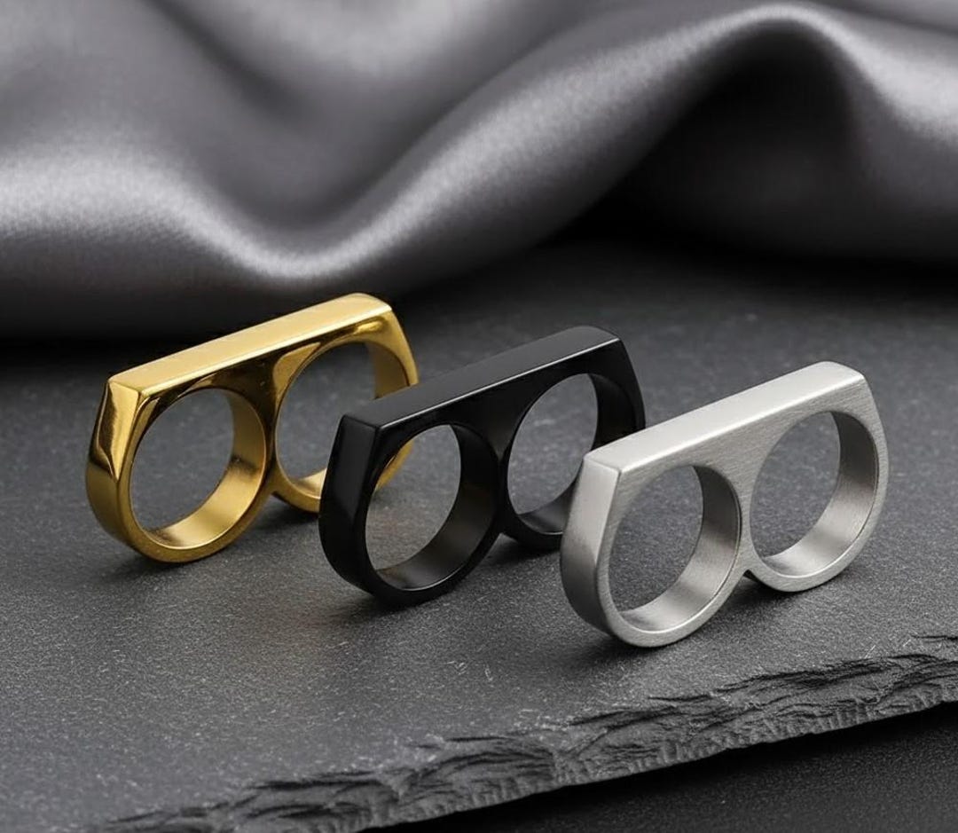 Double Finger Brass Ring, Bold Statement Jewelry for Men & Women ...