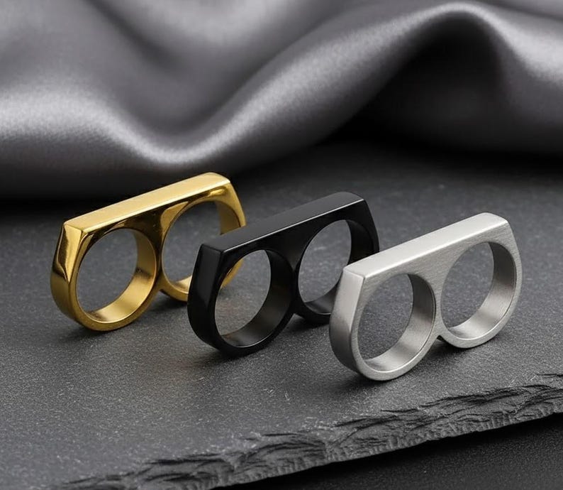 Double Finger Brass Ring, Bold Statement Jewelry for Men & Women ...