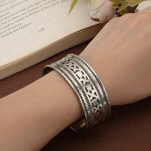 Engraved Silver Brass Cuff Bracelet, Handmade Adjustable Boho Arm Bangle, Tribal Ethnic Jewelry, Vintage Style Bracelet, Gift for Women