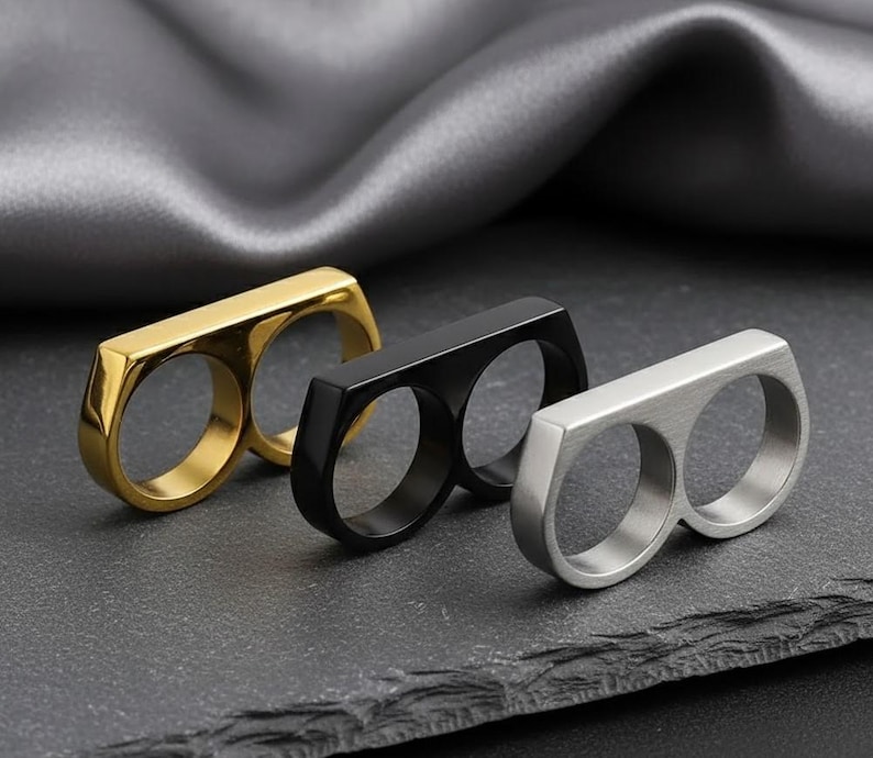 Double Finger Brass Ring, Bold Statement Jewelry for Men & Women ...