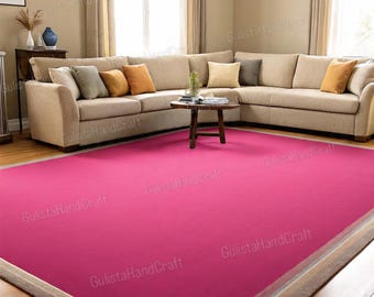 Minimal Solid Color Pink Rug, Luxury Handmade Area Carpet for Modern Homes