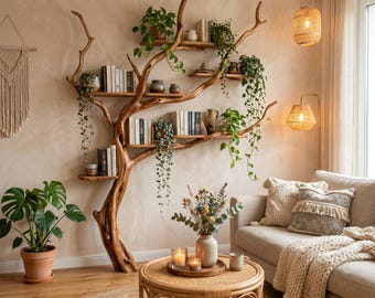 Live Edge Tree Ast Bücherregal - Rustikales Boden-Bücherregal aus Naturholz