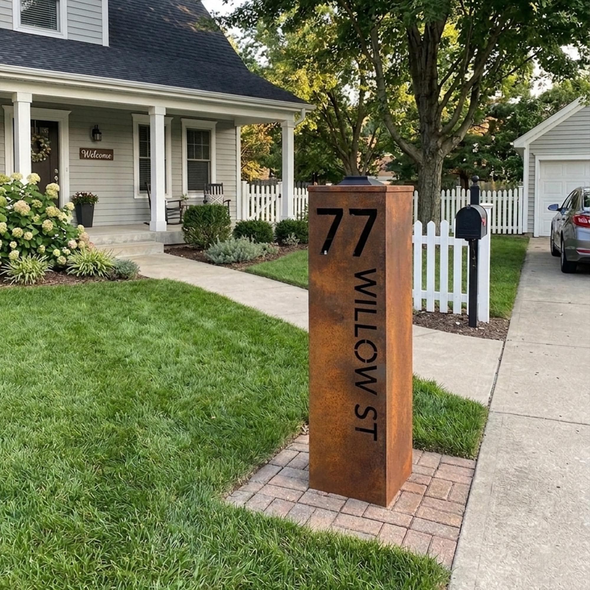 Personalized Address Column Sign, Metal Steel House Number Post, Modern ...