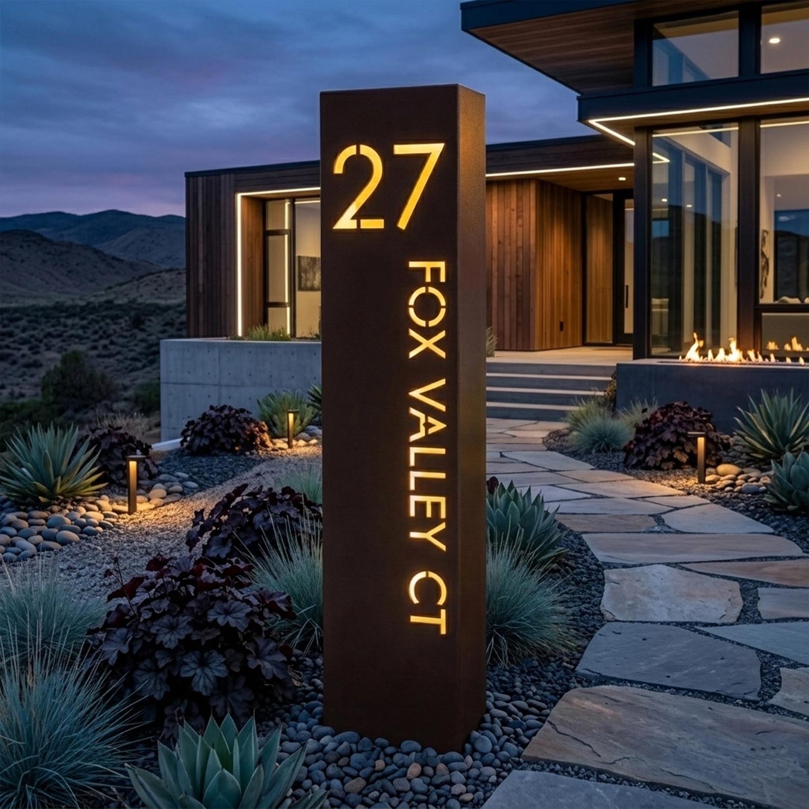 Personalized Address Column Sign, Metal Steel House Number Post, Modern ...