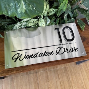 Modern Brushed Stainless Steel House Number Sign: Acrylic Letter Address Plaque
