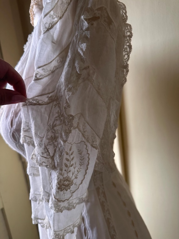 Antique Edwardian Lace Tea Dress: 1900s Embroidered Cotton Lawn Gown View 3