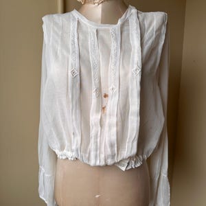 Antique Edwardian White Cotton Blouse with Embroidery | Early 1900s Victorian Era Top