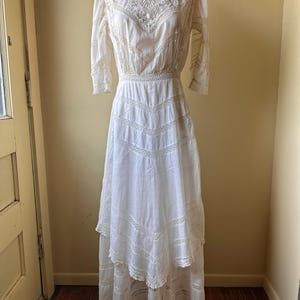 Antique 1900s Edwardian Cotton and Lace Tea Dress